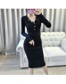 Autumn Women's Knitted Dress V-Neck Sexy Sheath Dresses  Spring Long Sleeve Pink Black Long Party Vestido Mujer