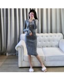 Autumn Women's Knitted Dress V-Neck Sexy Sheath Dresses  Spring Long Sleeve Pink Black Long Party Vestido Mujer