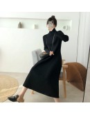  Autumn Winter Half Turtleneck Sweater Dress Women's A-Line Long Knitted Dresses Ladies Willon Green Vestido Feminino