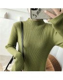  Autumn Winter Half Turtleneck Sweater Dress Women's A-Line Long Knitted Dresses Ladies Willon Green Vestido Feminino