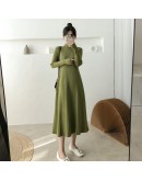  Autumn Winter Half Turtleneck Sweater Dress Women's A-Line Long Knitted Dresses Ladies Willon Green Vestido Feminino