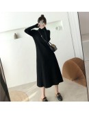  Autumn Winter Half Turtleneck Sweater Dress Women's A-Line Long Knitted Dresses Ladies Willon Green Vestido Feminino