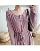  Autumn Winter Knit Dress Women's   Single Breasted Lace Up Long Sweater Dresses Straight Gray vestidos mujer