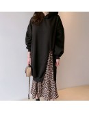   Women Autumn Winter Hoodies Dresses Patchwork Fake Two Pieces Leopard Vintage Oversized Hooded Long Dresses