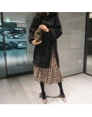   Women Autumn Winter Hoodies Dresses Patchwork Fake Two Pieces Leopard Vintage Oversized Hooded Long Dresses