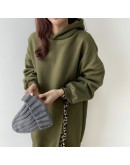   Women Autumn Winter Hoodies Dresses Patchwork Fake Two Pieces Leopard Vintage Oversized Hooded Long Dresses