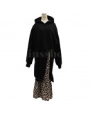   Women Autumn Winter Hoodies Dresses Patchwork Fake Two Pieces Leopard Vintage Oversized Hooded Long Dresses