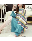 Autumn Winter Oversize Sweater Dress Women  Lazzy Knitted Dresses Stripe Print Vestido Warm Cute Mid-calf Dress