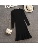  Knit Dress Autumn Winter Ruffles Knitted Fishtail Dresses Women Single-breasted Elegant Vestidos Female Robes Z100