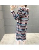 Autumn Winter Vintage Retro Sweater Dress Women Loose Hooded Knitted Dresses Stripe Print Vestido Warm Midi Dress Padded