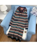 Autumn Winter Vintage Retro Sweater Dress Women Loose Hooded Knitted Dresses Stripe Print Vestido Warm Midi Dress Padded