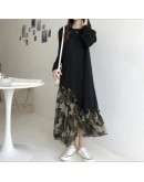  Autumn Irregular Patchwork Maxi Dress Women Long Sleeve Hit Color Camouflage Long Dresses Loose Oversized Big Shirt Vestido