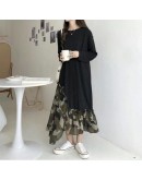  Autumn Irregular Patchwork Maxi Dress Women Long Sleeve Hit Color Camouflage Long Dresses Loose Oversized Big Shirt Vestido