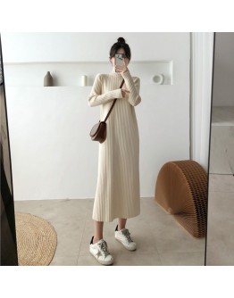 Long Maix Sweater Dress Women's Autumn Winter Loose Knitted Dresses Ladies Bottom Oversize Turtleneck Vestidos Mujer