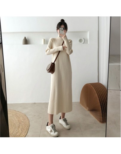 Long Maix Sweater Dress Women's Autumn Winter Loose Knitted Dresses Ladies Bottom Oversize Turtleneck Vestidos Mujer