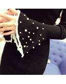  Autumn Winter Pearl Beading Knitted Dress Women Elegant High Street Long Flare Sleeve Bodycon Party Dresses