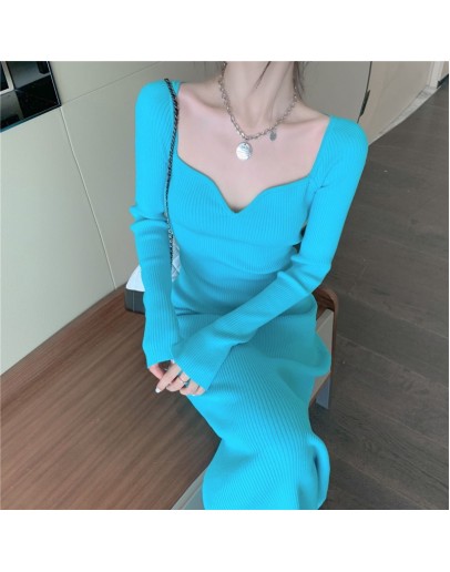  Spring Autumn Sexy Knitting Dress Women's V-Neck Long Sleeve Slim Fit Long Sweater Dresses Elastic Vestido Femme