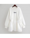 Women Loose Hoodie Dress Casual Lether Print Sweatshirts Student's Spring Autumn Winter Pullover Oversized Sweatshirt Dresses