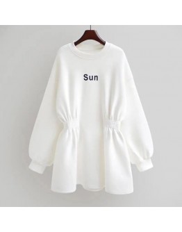 Women Loose Hoodie Dress Casual Lether Print Sweatshirts Student's Spring Autumn Winter Pullover Oversized Sweatshirt Dresses