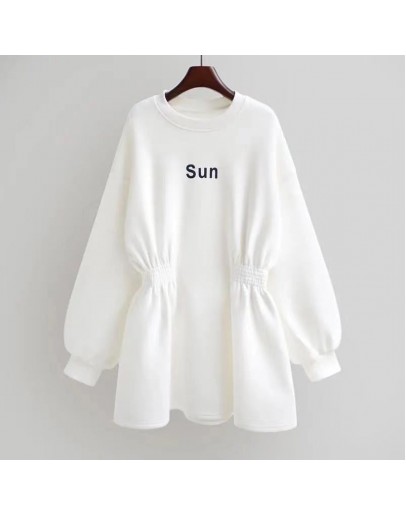 Women Loose Hoodie Dress Casual Lether Print Sweatshirts Student's Spring Autumn Winter Pullover Oversized Sweatshirt Dresses