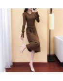 Autumn Winter Sweater Dress Women  Elegant Ladies Knitted Office Vestido Bandage Plus Size Long Sleeve Mid-calf Dress