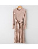 Autumn Winter Sweater Dress Women  Elegant Ladies Knitted Office Vestido Bandage Plus Size Long Sleeve Mid-calf Dress