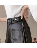 Black Shorts Women PU Faux Leather Shorts Autumn Winter High Waist Woman Shorts Wide Leg Short Pants Side Zipper Women's Shorts