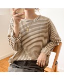 Spring Autumn Classic Striped T Shirt Oversize Women's T-Shirts  Long Sleeve O-Neck Casual Shirts Female Knitting Tops