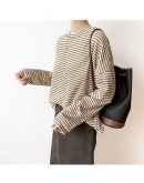 Spring Autumn Classic Striped T Shirt Oversize Women's T-Shirts  Long Sleeve O-Neck Casual Shirts Female Knitting Tops