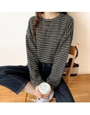 Spring Autumn Classic Striped T Shirt Oversize Women's T-Shirts  Long Sleeve O-Neck Casual Shirts Female Knitting Tops