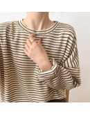 Spring Autumn Classic Striped T Shirt Oversize Women's T-Shirts  Long Sleeve O-Neck Casual Shirts Female Knitting Tops