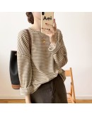 Spring Autumn Classic Striped T Shirt Oversize Women's T-Shirts  Long Sleeve O-Neck Casual Shirts Female Knitting Tops