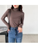 Autumn Winter Turtleneck Women's T-Shirts Bottom Long Sleeve Solid Casual Shirt Female Elastic Crop Tops Lady Black Clothes