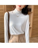 Autumn Winter Turtleneck Women's T-Shirts Bottom Long Sleeve Solid Casual Shirt Female Elastic Crop Tops Lady Black Clothes