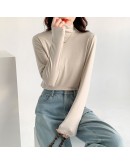 Autumn Winter Turtleneck Women's T-Shirts Bottom Long Sleeve Solid Casual Shirt Female Elastic Crop Tops Lady Black Clothes