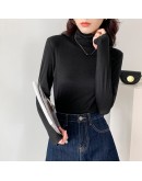 Autumn Winter Turtleneck Women's T-Shirts Bottom Long Sleeve Solid Casual Shirt Female Elastic Crop Tops Lady Black Clothes