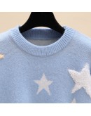 Spring Autumn Lazy Oaf Loose Pullover Sweaters Women's O-neck Outerwear Knitted Jumper Star Moon Print Sweet Crop Sweater