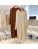 Autumn Winter Knitted Dress Women   Clothing V-Neck Loose Oversize Pullover Sweater Dresses Casual Long Vestido