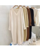 Autumn Winter Knitted Dress Women   Clothing V-Neck Loose Oversize Pullover Sweater Dresses Casual Long Vestido