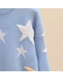 Spring Autumn Lazy Oaf Loose Pullover Sweaters Women's O-neck Outerwear Knitted Jumper Star Moon Print Sweet Crop Sweater