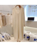 Autumn Winter Knitted Dress Women   Clothing V-Neck Loose Oversize Pullover Sweater Dresses Casual Long Vestido