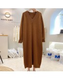 Autumn Winter Knitted Dress Women   Clothing V-Neck Loose Oversize Pullover Sweater Dresses Casual Long Vestido