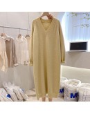 Autumn Winter Knitted Dress Women   Clothing V-Neck Loose Oversize Pullover Sweater Dresses Casual Long Vestido