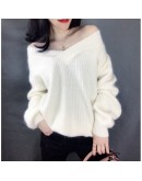 Autumn Winter Lantern Sleeve Cashmere Sweaters Women loose Pullover Soft V Neck bottoming Jersey Faux Alpaca knitted Sweater