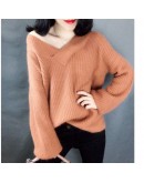 Autumn Winter Lantern Sleeve Cashmere Sweaters Women loose Pullover Soft V Neck bottoming Jersey Faux Alpaca knitted Sweater