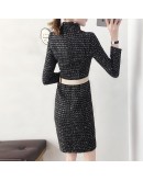 Autumn Winter Dress Women  Wool Tweed Dresses Women Elegant Side Split Belted Vestidos Female Office Work Robes