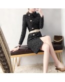 Autumn Winter Dress Women  Wool Tweed Dresses Women Elegant Side Split Belted Vestidos Female Office Work Robes