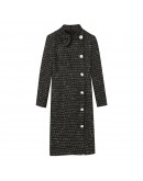 Autumn Winter Dress Women  Wool Tweed Dresses Women Elegant Side Split Belted Vestidos Female Office Work Robes