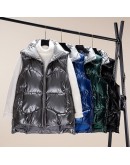 Women's Warm Solid Stand Collar Vest Waistcoat Autumn Winter Zipper Pocket Vests Female  Bright Ladies Sleeveless Coats