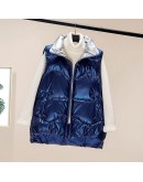 Women's Warm Solid Stand Collar Vest Waistcoat Autumn Winter Zipper Pocket Vests Female  Bright Ladies Sleeveless Coats